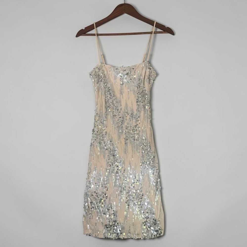 Windsor Ethereal Nude Silver Sequin Mini Dress Size M Party Cocktail Prom Hoco